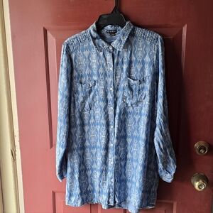 New Directions Blue Geometric Shirt